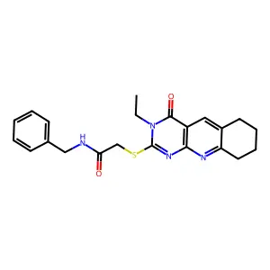 N-benzyl-2-[(3-ethyl-4-oxo-6,7,8,9-tetrahydropyrimido[4,5-b]quinolin-2-yl)sulfanyl]acetamide structure