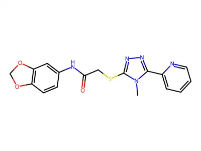 N-(1,3-benzodioxol-5-yl)-2-{[4-methyl-5-(pyridin-2-yl)-4H-1,2,4-triazol-3-yl]sulfanyl}acetamide structure