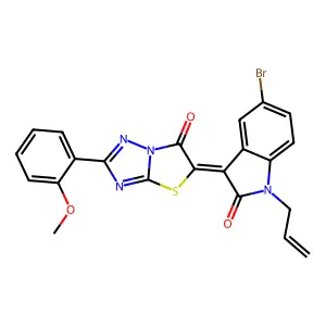 (3Z)-5-bromo-3-[2-(2-methoxyphenyl)-6-oxo[1,3]thiazolo[3,2-b][1,2,4]triazol-5(6H)-ylidene]-1-(prop-2-en-1-yl)-1,3-dihydro-2H-indol-2-one structure