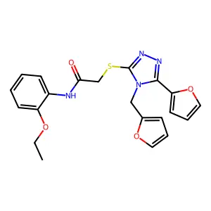 N-(2-ethoxyphenyl)-2-{[5-(furan-2-yl)-4-(furan-2-ylmethyl)-4H-1,2,4-triazol-3-yl]sulfanyl}acetamide structure