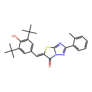 (5Z)-5-(3,5-di-tert-butyl-4-hydroxybenzylidene)-2-(2-methylphenyl)[1,3]thiazolo[3,2-b][1,2,4]triazol-6(5H)-one structure