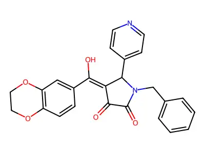 1-benzyl-4-(2,3-dihydro-1,4-benzodioxine-6-carbonyl)-3-hydroxy-5-(pyridin-4-yl)-2,5-dihydro-1H-pyrrol-2-one structure