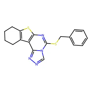 5-(benzylthio)-8,9,10,11-tetrahydrobenzo[4,5]thieno[3,2-e][1,2,4]triazolo[4,3-c]pyrimidine structure