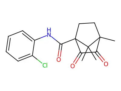N-(2-chlorophenyl)-4,7,7-trimethyl-2,3-dioxobicyclo[2.2.1]heptane-1-carboxamide structure