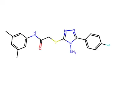 2-[4-amino-5-(4-fluorophenyl)(1,2,4-triazol-3-ylthio)]-N-(3,5-dimethylphenyl)a cetamide structure