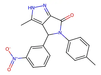 3-methyl-5-(4-methylphenyl)-4-(3-nitrophenyl)-2,4-dihydropyrrolo[3,4-c]pyrazol-6-one structure