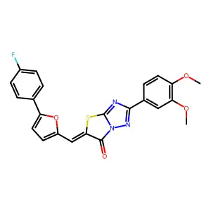 (5Z)-2-(3,4-dimethoxyphenyl)-5-{[5-(4-fluorophenyl)furan-2-yl]methylidene}[1,3]thiazolo[3,2-b][1,2,4]triazol-6(5H)-one structure