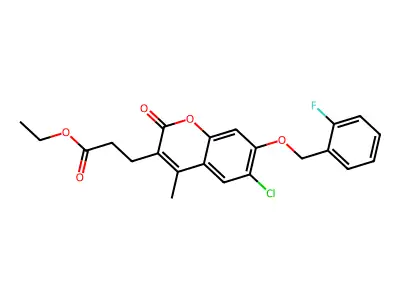ethyl 3-{6-chloro-7-[(2-fluorobenzyl)oxy]-4-methyl-2-oxo-2H-chromen-3-yl}propanoate structure