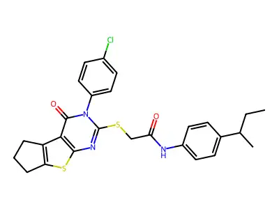 N-(4-(sec-Butyl)phenyl)-2-((3-(4-chlorophenyl)-4-oxo-4,5,6,7-tetrahydro-3H-cyclopenta[4,5]thieno[2,3-d]pyrimidin-2-yl)thio)acetamide structure