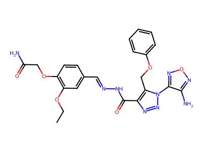 1-(4-amino-1,2,5-oxadiazol-3-yl)-N-[[4-(2-amino-2-oxoethoxy)-3-ethoxyphenyl]methylideneamino]-5-(phenoxymethyl)triazole-4-carboxamide structure