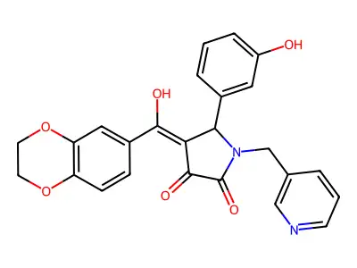 4-(2,3-dihydro-1,4-benzodioxine-6-carbonyl)-3-hydroxy-5-(3-hydroxyphenyl)-1-[(pyridin-3-yl)methyl]-2,5-dihydro-1H-pyrrol-2-one structure