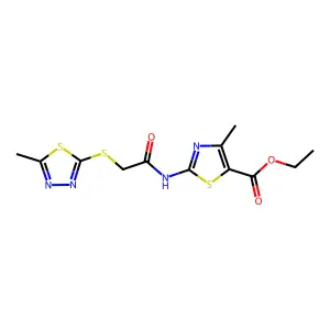 ethyl 4-methyl-2-({[(5-methyl-1,3,4-thiadiazol-2-yl)sulfanyl]acetyl}amino)-1,3-thiazole-5-carboxylate structure