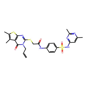 2-((3-allyl-5,6-dimethyl-4-oxo-3,4-dihydrothieno[2,3-d]pyrimidin-2-yl)thio)-N-(4-(N-(2,6-dimethylpyrimidin-4-yl)sulfamoyl)phenyl)acetamide structure