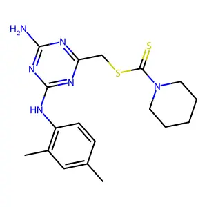 {4-amino-6-[(2,4-dimethylphenyl)amino]-1,3,5-triazin-2-yl}methyl piperidine-1-carbodithioate structure