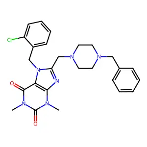 8-[(4-benzylpiperazin-1-yl)methyl]-7-[(2-chlorophenyl)methyl]-1,3-dimethyl-2,3,6,7-tetrahydro-1H-purine-2,6-dione structure