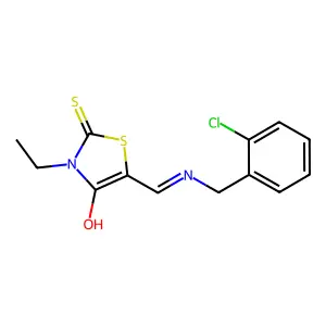 (5Z)-5-{[(2-chlorobenzyl)amino]methylidene}-3-ethyl-2-thioxo-1,3-thiazolidin-4-one structure