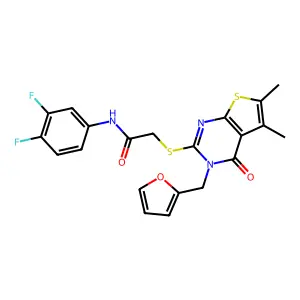 N-(3,4-difluorophenyl)-2-{[3-(furan-2-ylmethyl)-5,6-dimethyl-4-oxo-3,4-dihydrothieno[2,3-d]pyrimidin-2-yl]sulfanyl}acetamide structure