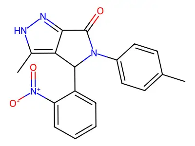 3-methyl-5-(4-methylphenyl)-4-(2-nitrophenyl)-2,4-dihydropyrrolo[3,4-c]pyrazol-6-one structure