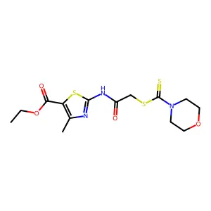 4-Methyl-2-[2-(morpholine-4-carbothioylsulfanyl)-acetylamino]-thiazole-5-carboxylic acid ethyl ester structure