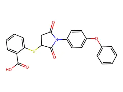 2-{[2,5-Dioxo-1-(4-phenoxyphenyl)pyrrolidin-3-yl]sulfanyl}benzoic acid structure