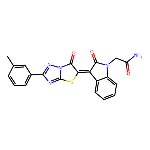 2-{(3Z)-3-[2-(3-methylphenyl)-6-oxo[1,3]thiazolo[3,2-b][1,2,4]triazol-5(6H)-ylidene]-2-oxo-2,3-dihydro-1H-indol-1-yl}acetamide structure