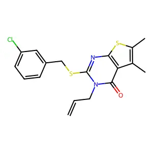 2-[(3-chlorobenzyl)sulfanyl]-5,6-dimethyl-3-(prop-2-en-1-yl)thieno[2,3-d]pyrimidin-4(3H)-one structure