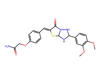 (Z)-2-(4-((2-(3,4-dimethoxyphenyl)-6-oxothiazolo[3,2-b][1,2,4]triazol-5(6H)-ylidene)methyl)phenoxy)acetamide structure