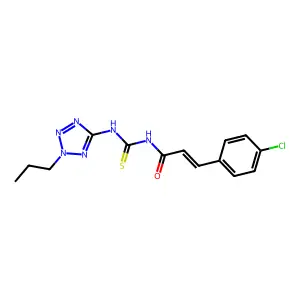 (2E)-3-(4-chlorophenyl)-N-[(2-propyl-2H-tetrazol-5-yl)carbamothioyl]prop-2-enamide structure