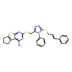 2-{[5-((2E)-3-phenylprop-2-enylthio)-4-phenyl-1,2,4-triazol-3-yl]methylthio}-5,6,7-trihydrocyclopenta[1,2-d]pyrimidino[4,5-b]thiophene-4-ylamine structure