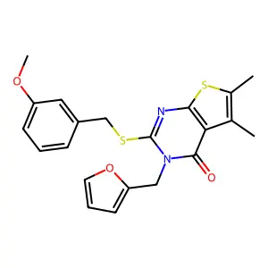 3-(furan-2-ylmethyl)-2-[(3-methoxybenzyl)sulfanyl]-5,6-dimethylthieno[2,3-d]pyrimidin-4(3H)-one structure