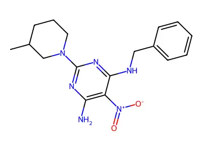 N4-benzyl-2-(3-methylpiperidin-1-yl)-5-nitropyrimidine-4,6-diamine structure