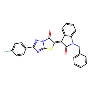 (3Z)-1-benzyl-3-[2-(4-fluorophenyl)-6-oxo[1,3]thiazolo[3,2-b][1,2,4]triazol-5(6H)-ylidene]-1,3-dihydro-2H-indol-2-one structure
