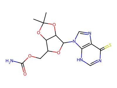 [2,2-dimethyl-4-(6-sulfanylidene-3H-purin-9-yl)-3a,4,6,6a-tetrahydrofuro[3,4-d][1,3]dioxol-6-yl]methyl carbamate structure