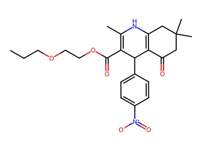 2-propoxyethyl 2,7,7-trimethyl-4-(4-nitrophenyl)-5-oxo-1,4,5,6,7,8-hexahydroquinoline-3-carboxylate structure