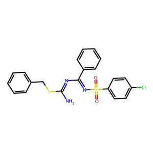 benzyl N'-[N-(4-chlorophenyl)sulfonyl-C-phenylcarbonimidoyl]carbamimidothioate structure