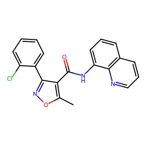3-(2-chlorophenyl)-5-methyl-N-quinolin-8-yl-1,2-oxazole-4-carboxamide structure