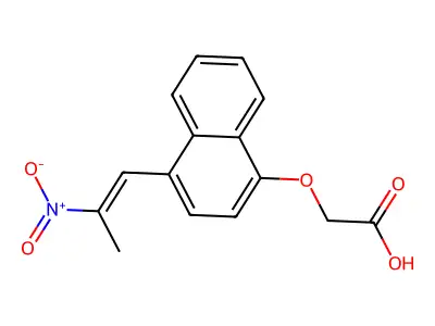 2-[4-[(E)-2-nitroprop-1-enyl]naphthalen-1-yl]oxyacetic acid structure