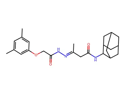N-(2-adamantyl)-3-[[2-(3,5-dimethylphenoxy)acetyl]hydrazinylidene]butanamide structure