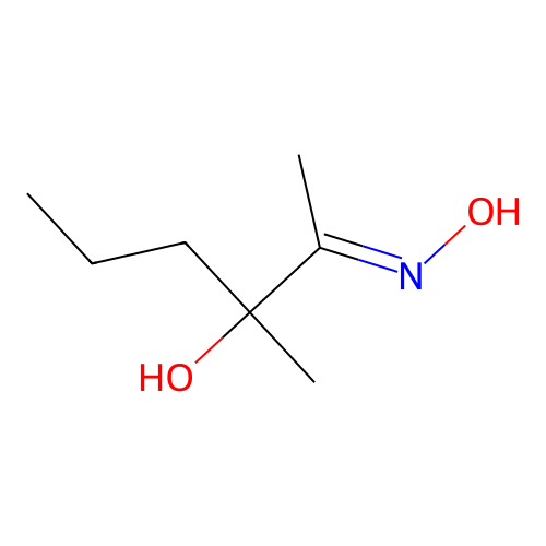 (2E)-2-hydroxyimino-3-methylhexan-3-ol structure