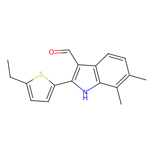 2-(5-ethylthiophen-2-yl)-6,7-dimethyl-1H-indole-3-carbaldehyde structure