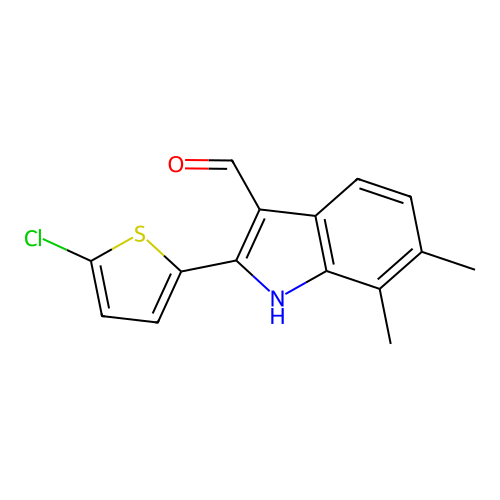 2-(5-chlorothiophen-2-yl)-6,7-dimethyl-1H-indole-3-carbaldehyde structure