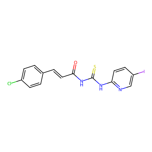 (2E)-3-(4-chlorophenyl)-N-[(5-iodopyridin-2-yl)carbamothioyl]prop-2-enamide structure