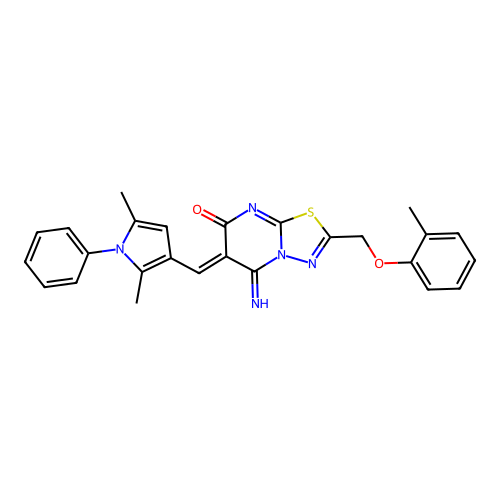 (Z)-6-((2,5-dimethyl-1-phenyl-1H-pyrrol-3-yl)methylene)-5-imino-2-((o-tolyloxy)methyl)-5H-[1,3,4]thiadiazolo[3,2-a]pyrimidin-7(6H)-one structure