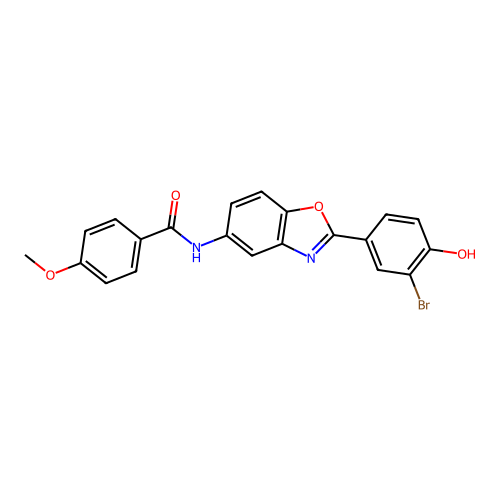 N-[2-(3-bromo-4-hydroxyphenyl)-1,3-benzoxazol-5-yl]-4-methoxybenzamide structure