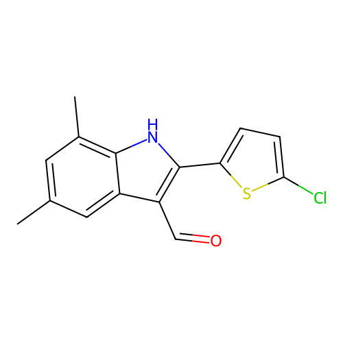2-(5-chlorothiophen-2-yl)-5,7-dimethyl-1H-indole-3-carbaldehyde structure