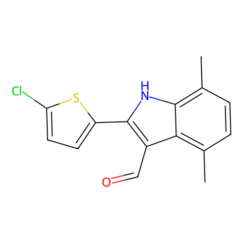 2-(5-chlorothiophen-2-yl)-4,7-dimethyl-1H-indole-3-carbaldehyde structure