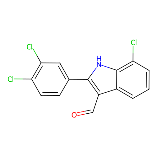 7-chloro-2-(3,4-dichlorophenyl)-1H-indole-3-carbaldehyde structure