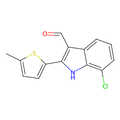 7-chloro-2-(5-methylthiophen-2-yl)-1H-indole-3-carbaldehyde structure