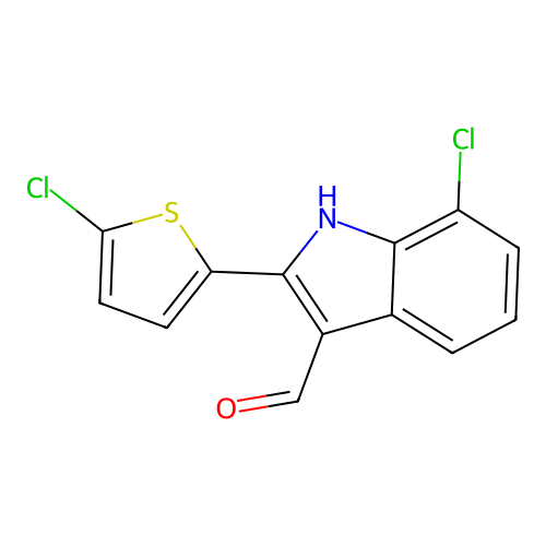 7-chloro-2-(5-chlorothiophen-2-yl)-1H-indole-3-carbaldehyde structure