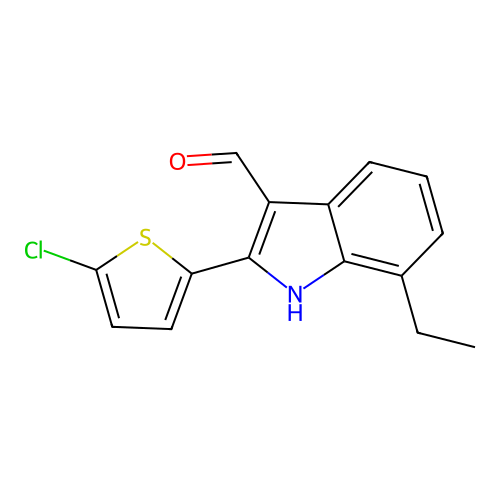 2-(5-chlorothiophen-2-yl)-7-ethyl-1H-indole-3-carbaldehyde structure
